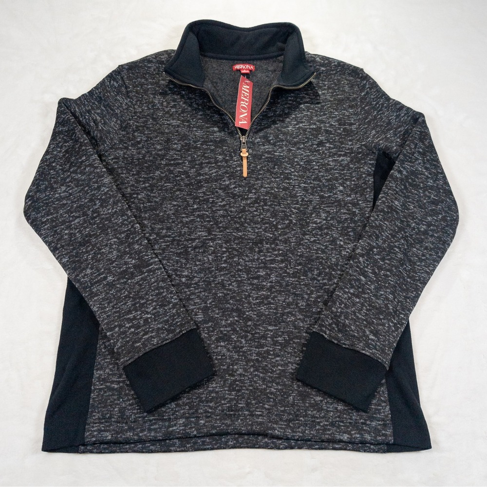 Merona Quarter Zip Sweater Women L Black Marled Fleece Gorpcore Granola Outdoor